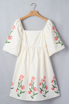 Cream Floral Print Babydoll Dress