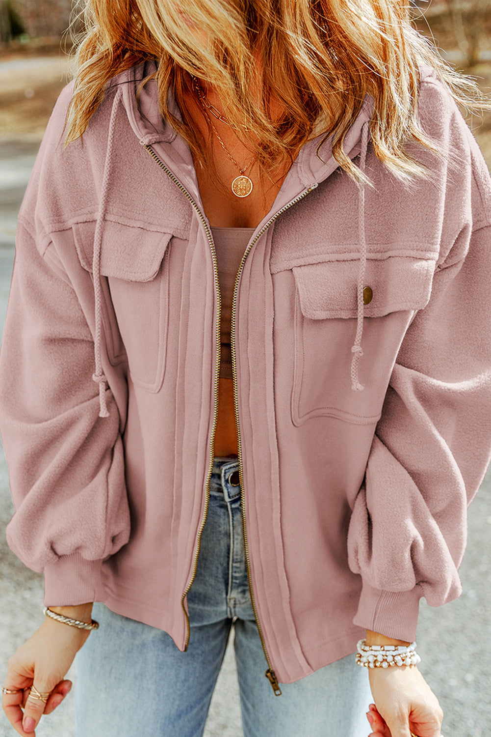 Blush Fleece Zip-Up Hooded Jacket