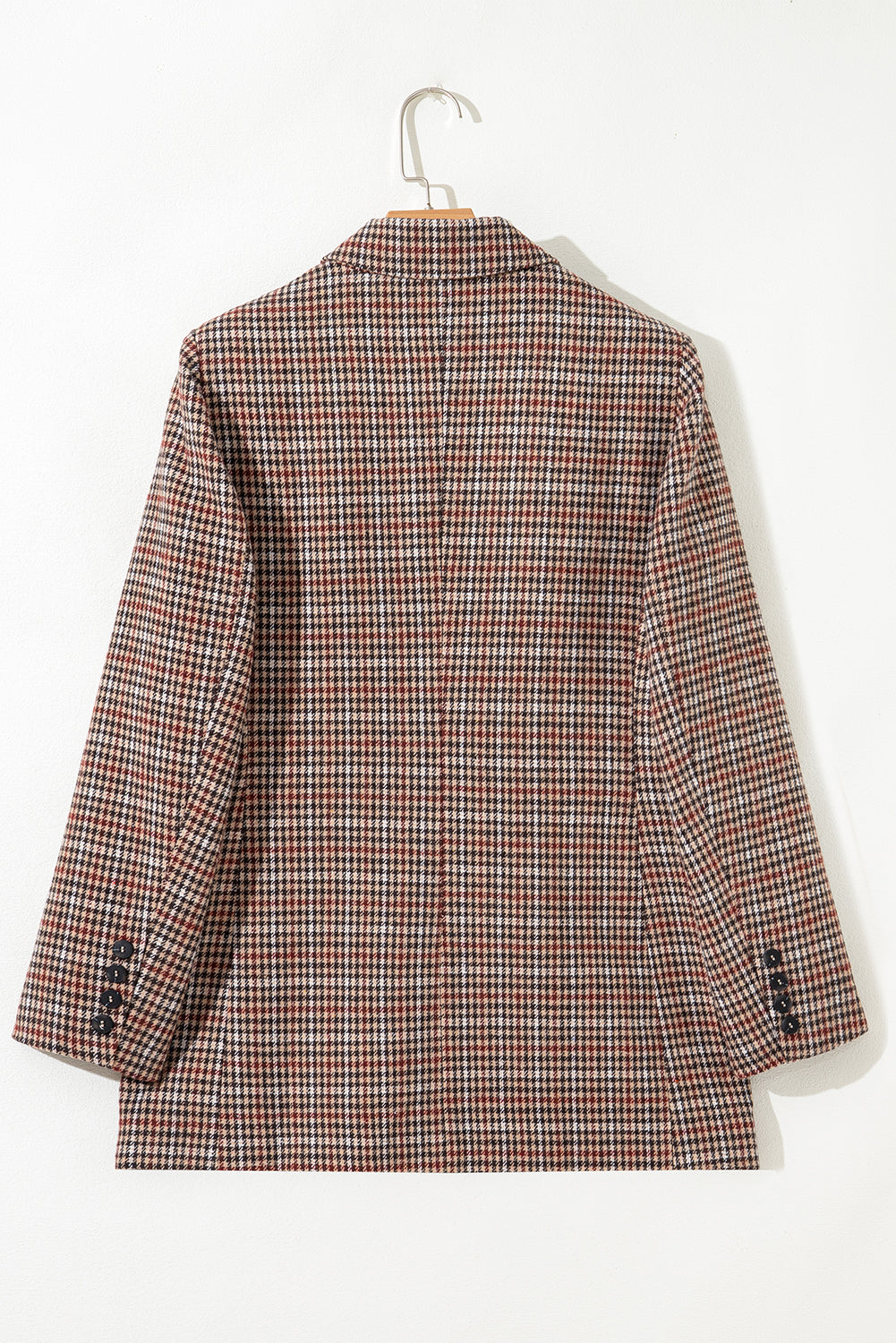 Mocha Houndstooth Double-Breasted Blazer