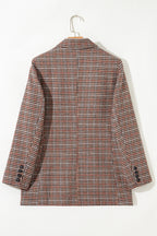 Mocha Houndstooth Double-Breasted Blazer