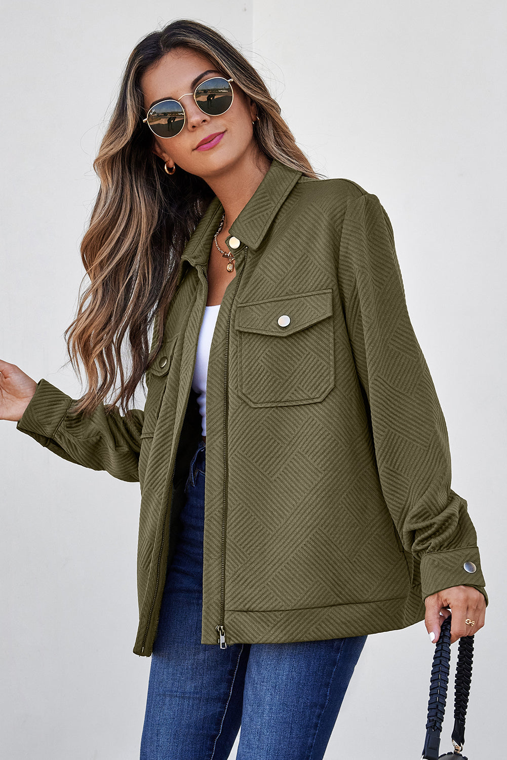 Olive Textured Zip-Up Jacket