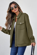 Olive Textured Zip-Up Jacket