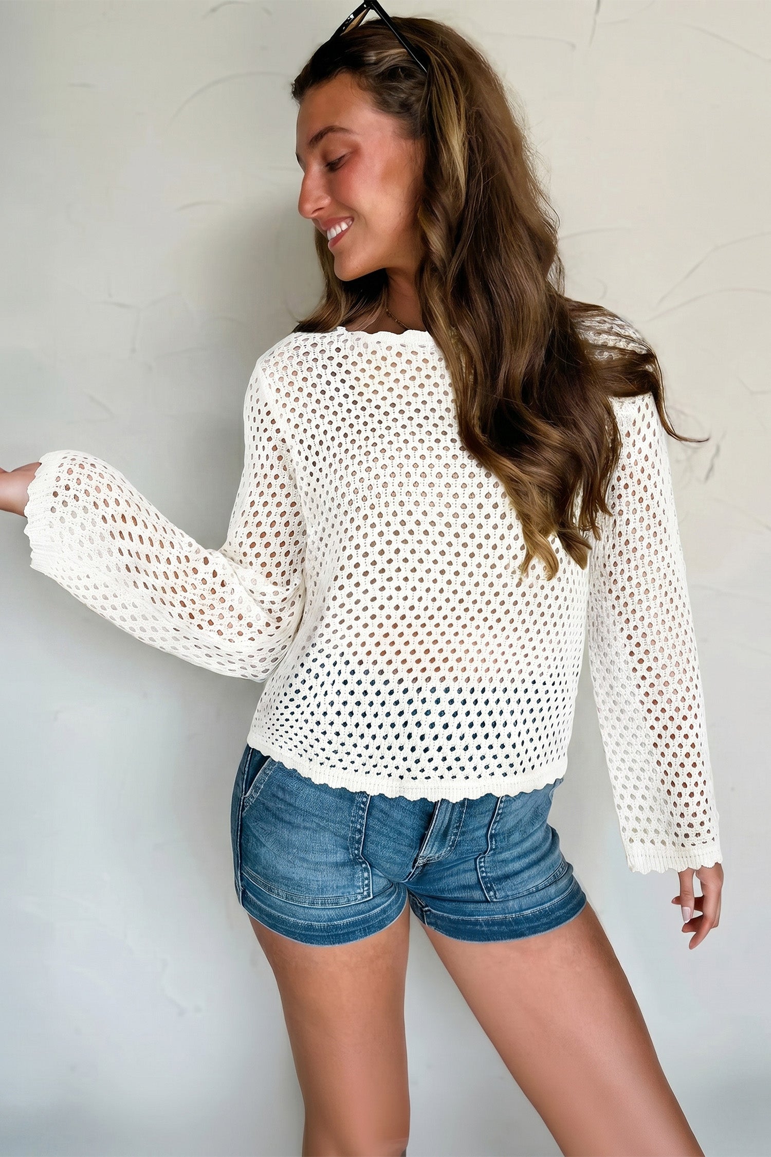 Scalloped Pointelle Knit Sweater