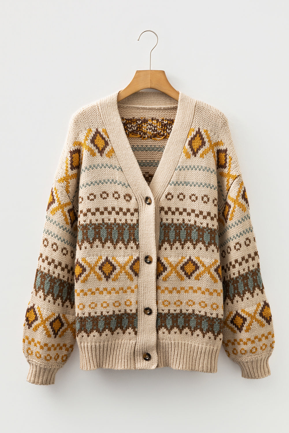 Oatmeal Mustard Fair Isle Cardigan