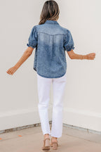Mid Wash Puff Sleeve Denim Shirt
