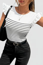 Black and White Stripe Bow Back Top