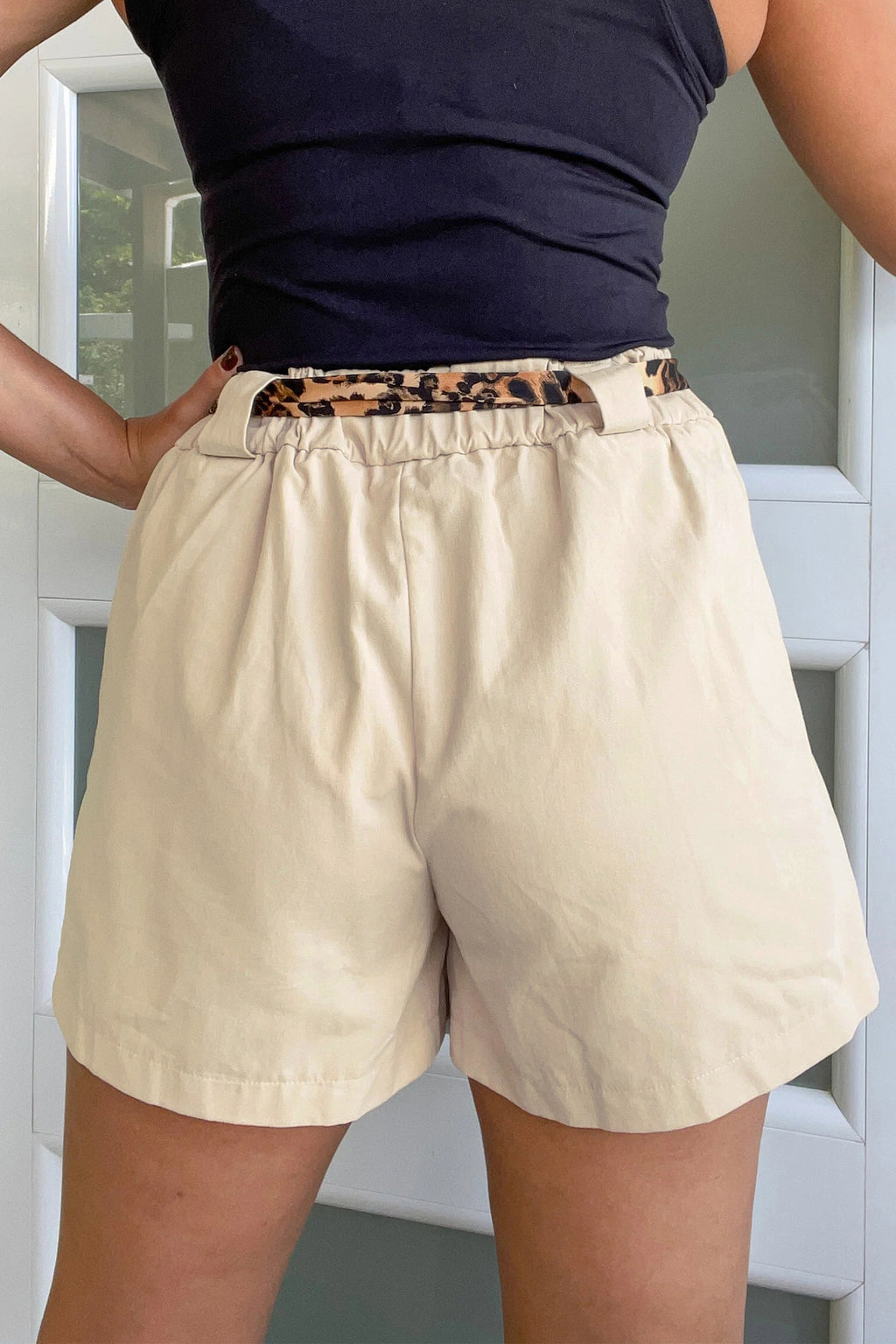 Pleated Shorts with Leopard Sash