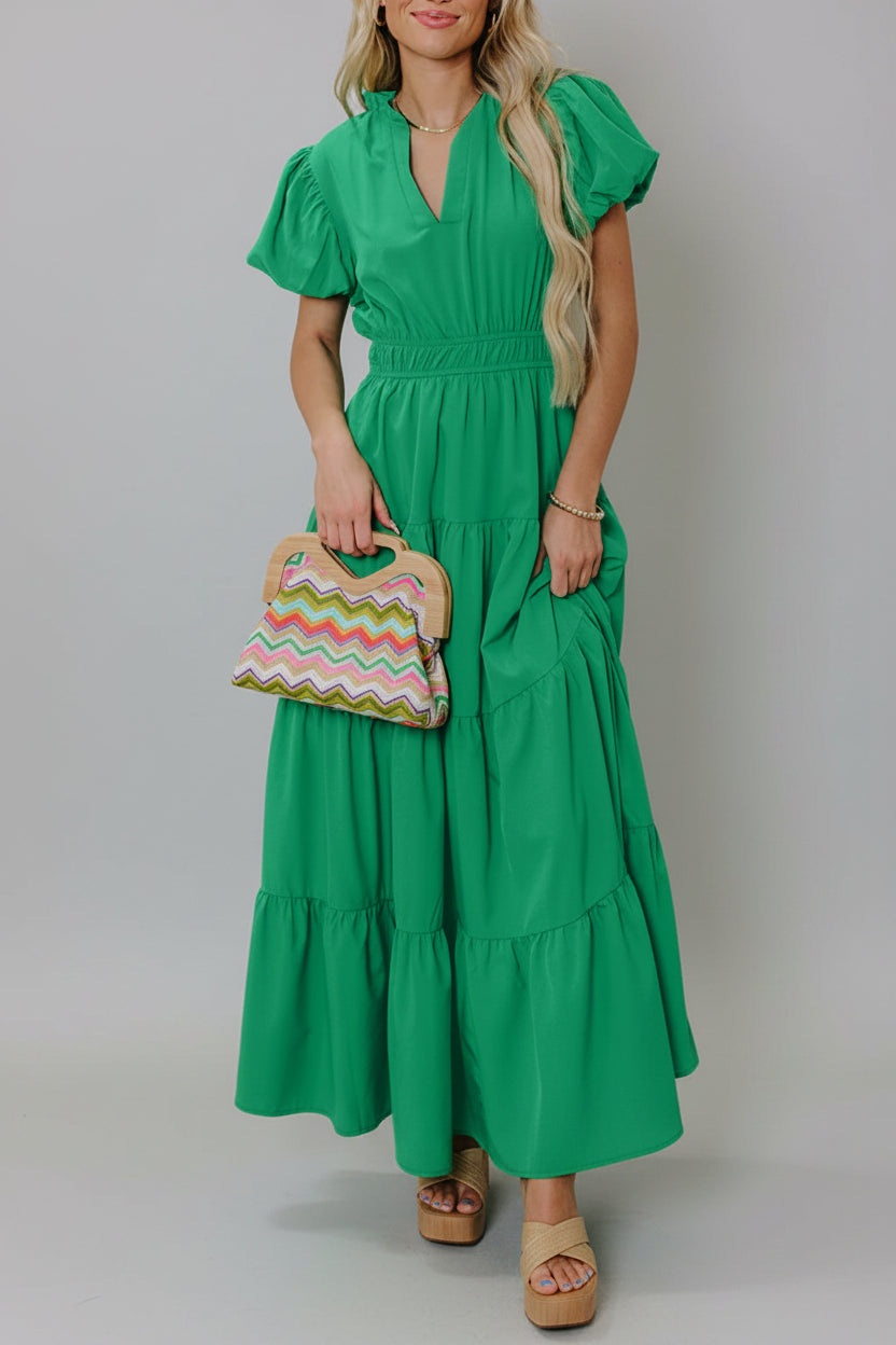 Puff Sleeve Tiered Maxi Dress