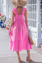 Bubblegum Ruffle Strap Midi Dress