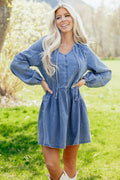 Mid Wash Denim Puff Sleeve Mini Dress