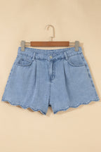 Light Wash Scallop Hem Denim Shorts