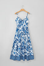 Blue and White Floral Knot Back Maxi Dress