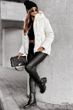 White Glossy Chevron Quilted Puffer Jacket