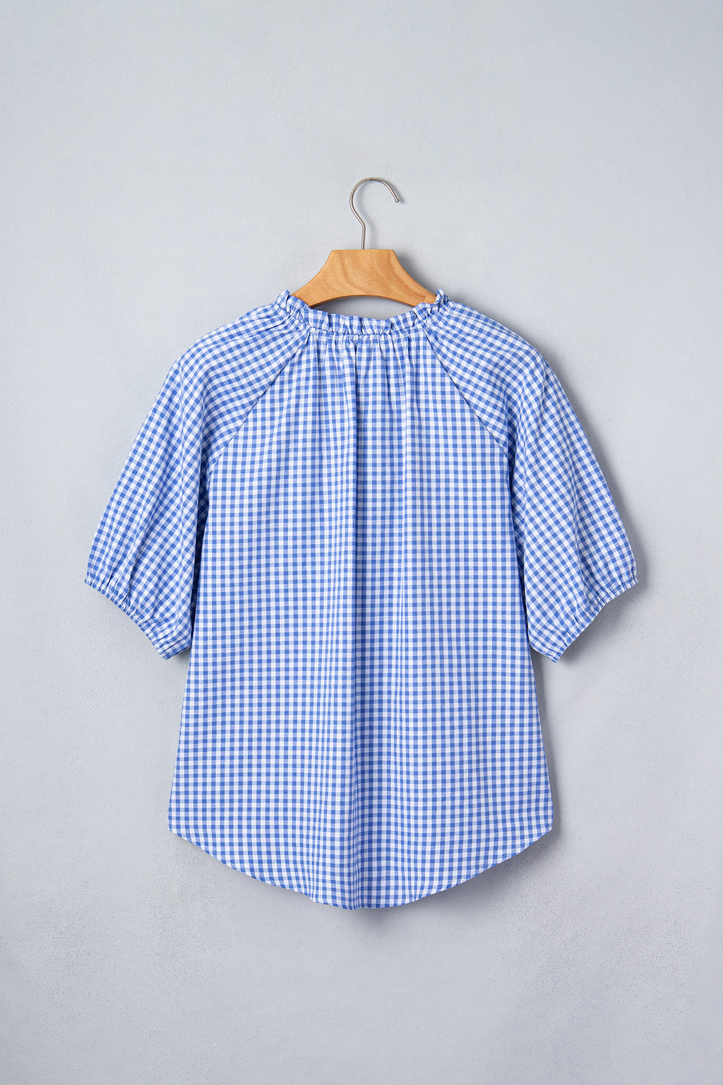 Blue Gingham Puff Sleeve Blouse