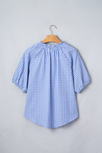Blue Gingham Puff Sleeve Blouse
