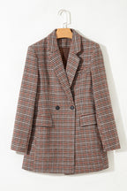 Mocha Houndstooth Double-Breasted Blazer
