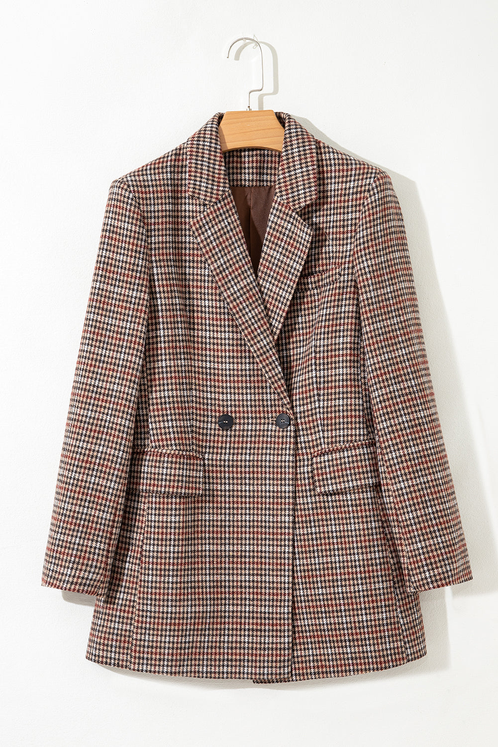 Mocha Houndstooth Double-Breasted Blazer