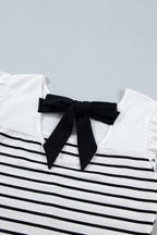 Black and White Stripe Bow Back Top