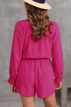 Fuchsia Tie-Front Deep V-Neck Romper
