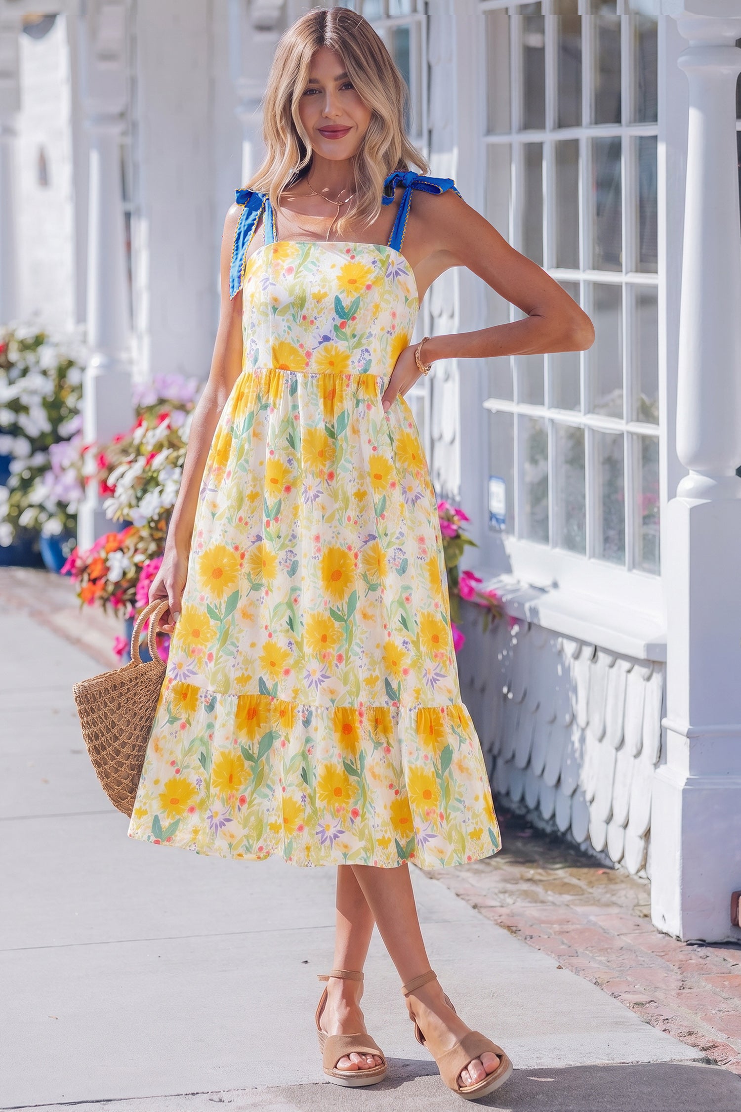 Wildflower Tie Strap Midi Dress