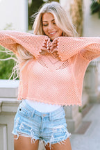 Peach Eyelet Crop Sweater