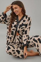 Tan and Black Animal Print Pyjama Set