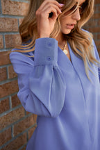 Periwinkle V-Neck Pleated Blouse