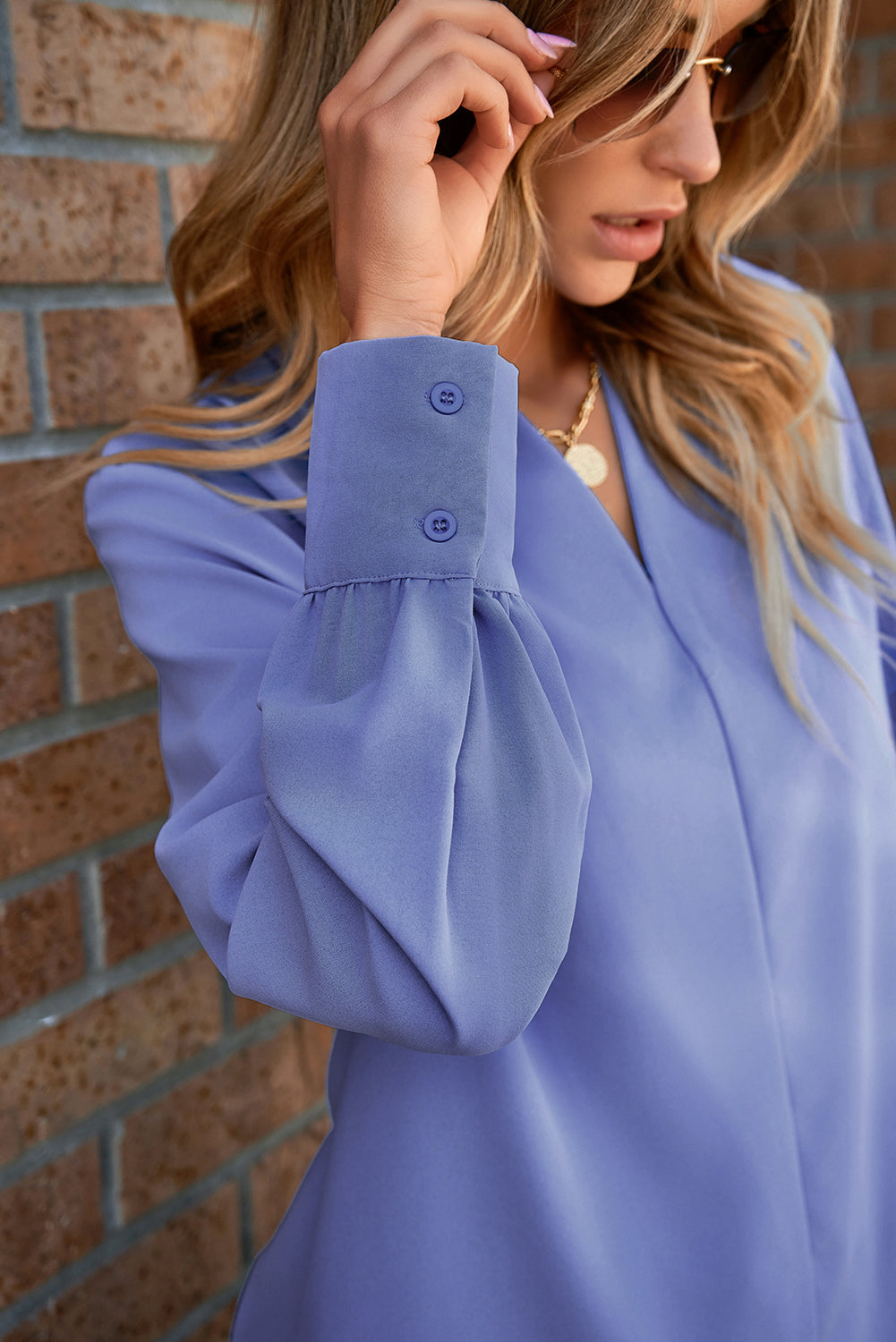 Periwinkle V-Neck Pleated Blouse