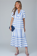 Blue and White Stripe Midi Dress