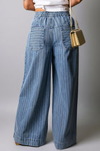Mid Wash Pinstripe Wide-Leg Jeans