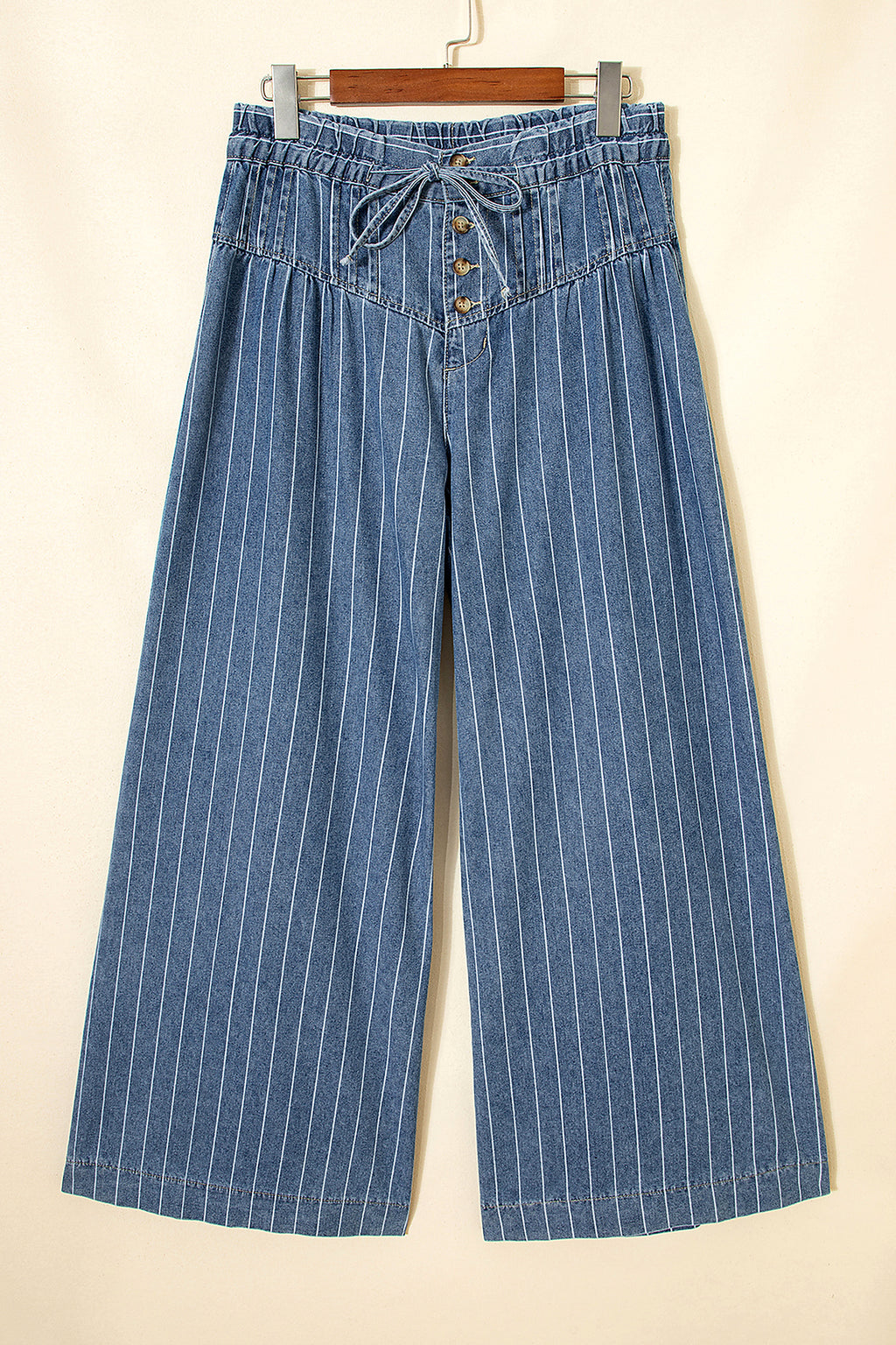 Mid Wash Pinstripe Wide-Leg Jeans