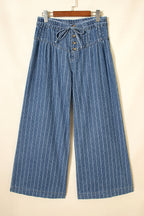 Mid Wash Pinstripe Wide-Leg Jeans