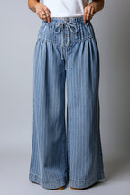 Mid Wash Pinstripe Wide-Leg Jeans