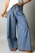 Mid Wash Pinstripe Wide-Leg Jeans